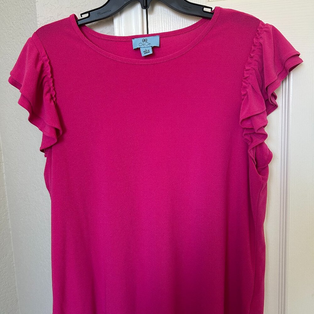 CeCe Ruffled Flutter Sleeve Round Neck Blouse - Pink - Large
